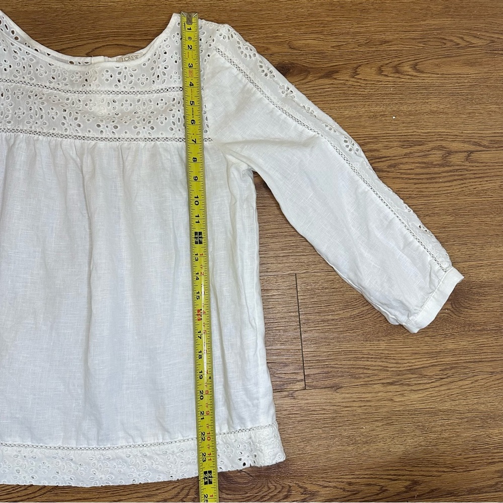 NWOT J. CREW White Linen Peasant Eyelet Women’s Preppy Blouse Top - Size Small - Picture 5 of 9